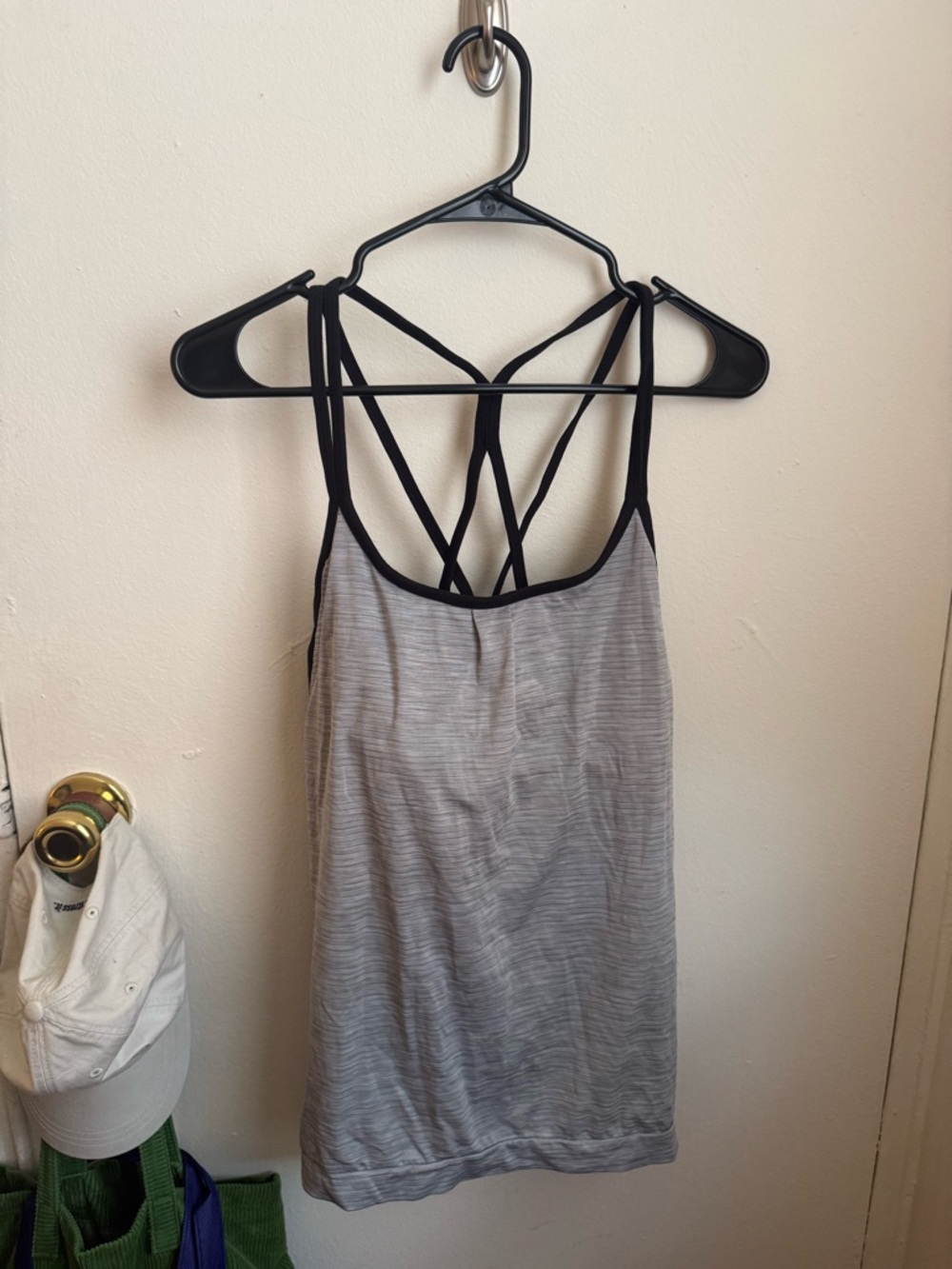 Athletes Gray Strappy Women's Flowy Tank Top with built in Black Sports Bra